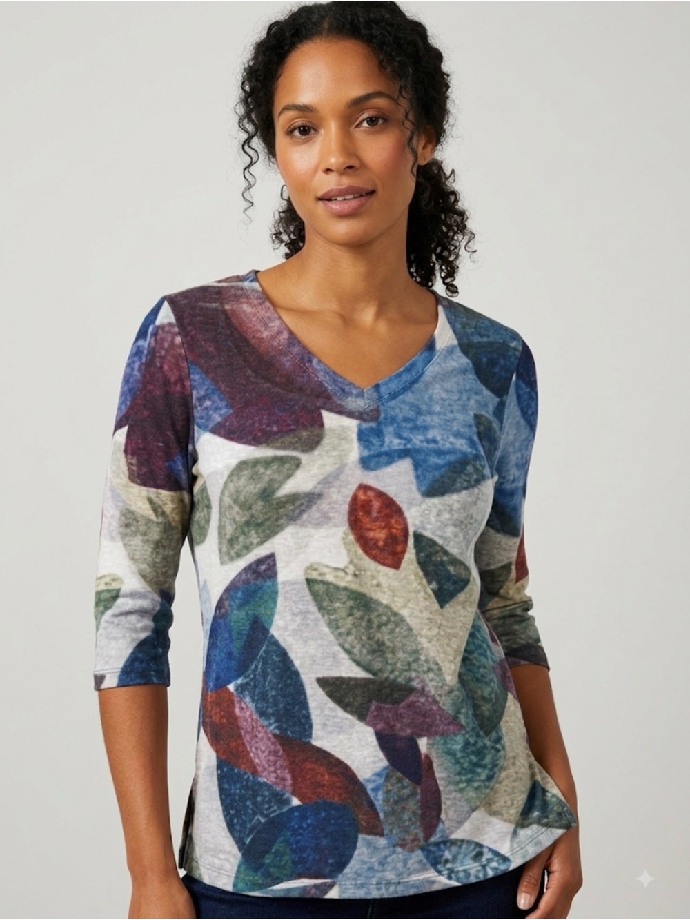 FDJ V-Neck Leaf Print Sweater in Multicolor
